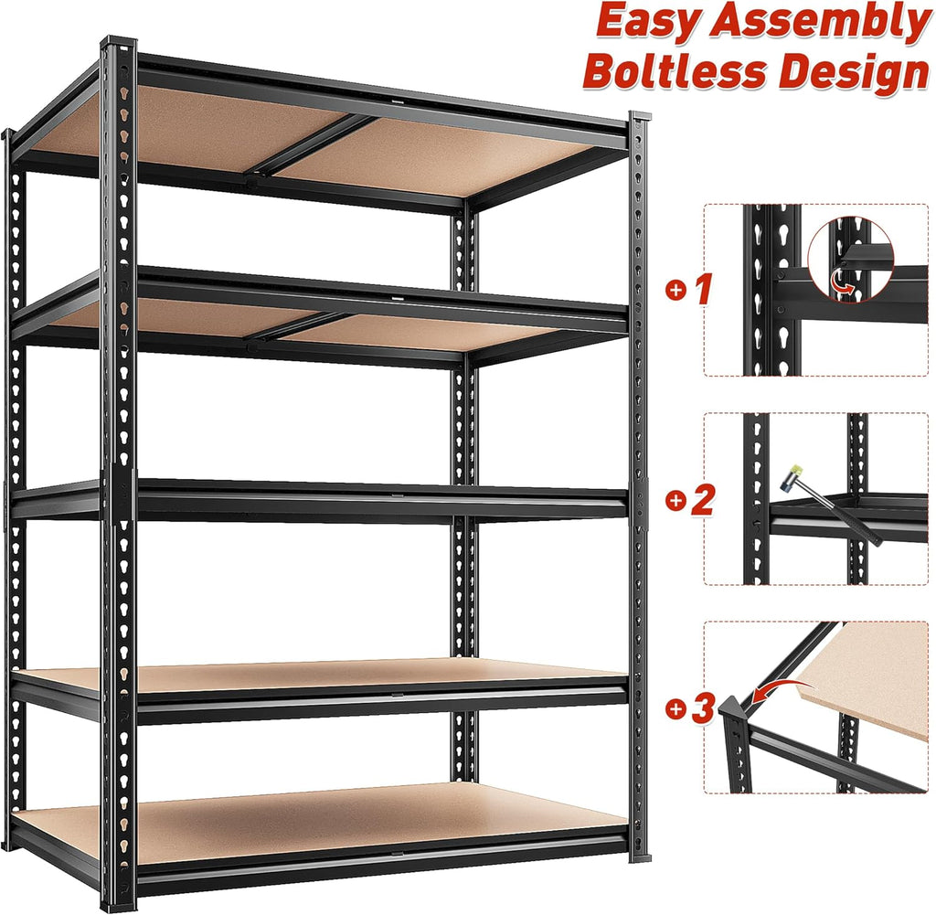 REIBII 2400LBS Garage Shelving 5 Tier Storage Shelves Heavy Duty, Adjustable Metal Shelving Unit,Garage Shelves for Basement,Warehouse,Pantry,Closet,Kitchen 72" H x 35.55" W x 16" D,2 Pack | Heavy Duty