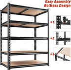 REIBII 2400LBS Garage Shelving 5 Tier Storage Shelves Heavy Duty, Adjustable Metal Shelving Unit,Garage Shelves for Basement,Warehouse,Pantry,Closet,Kitchen 72" H x 35.55" W x 16" D,2 Pack | Heavy Duty