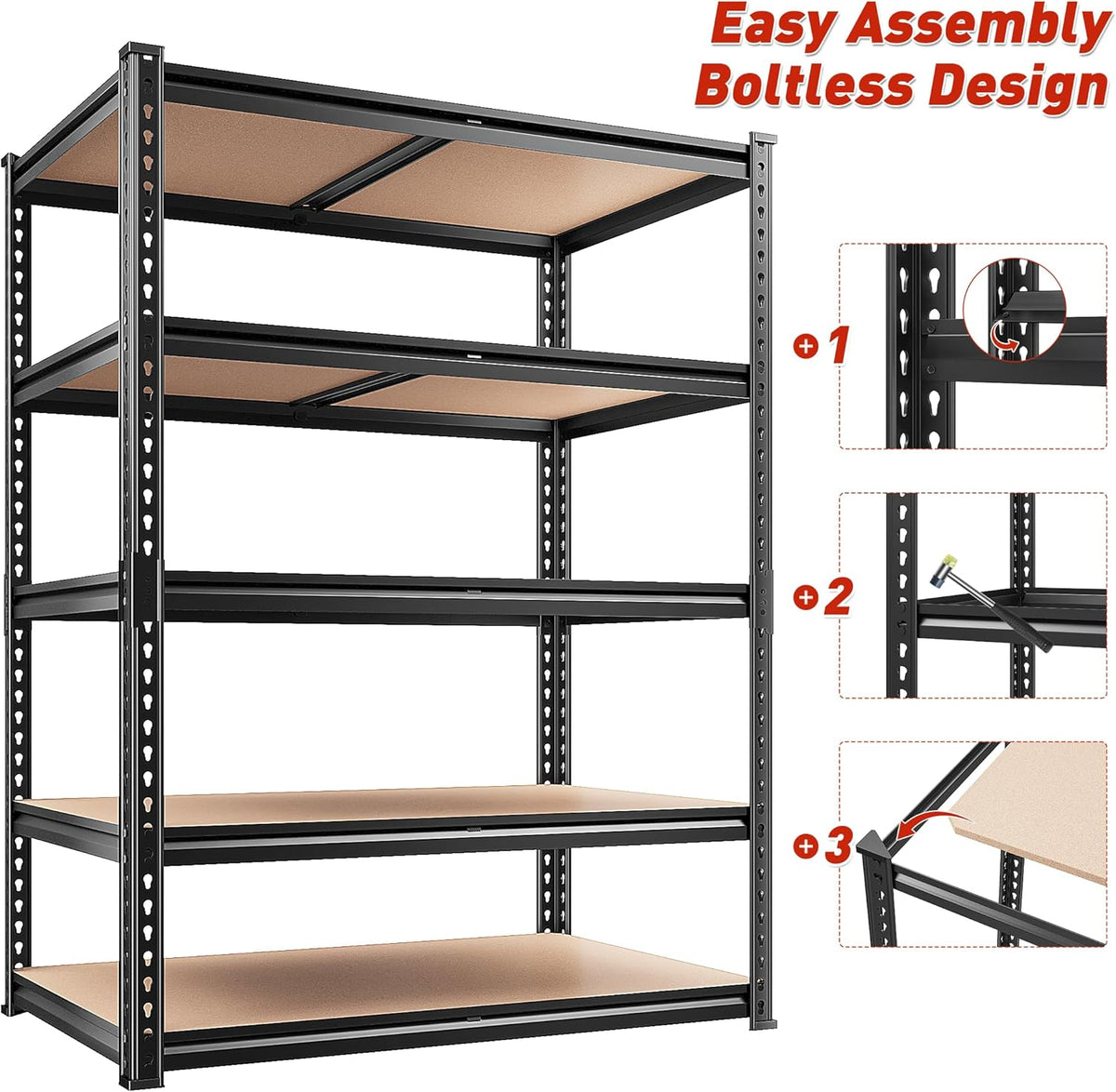 REIBII 2400LBS Garage Shelving 5 Tier Storage Shelves Heavy Duty, Adjustable Metal Shelving Unit,Garage Shelves for Basement,Warehouse,Pantry,Closet,Kitchen 72" H x 35.55" W x 16" D,2 Pack | Heavy Duty
