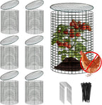 6 Sets of 24'' x 12'' Garden Plant Protectors from Animals with Detachable Covers, Metal Plant Cage Chicken Wire Cloche with Ground Stakes and Nylon Tie, Wire Plant Cage to Keeping Bunny Animals Out