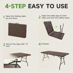 Folding Table 6 Foot, Heavy Duty 600 LBS Capacity, HDPE Wicker Pattern, Sturdy Design with Safety Lock, Portable Tables Folding for Camping, Party, Indoor & Outdoor Use, 2 Pack