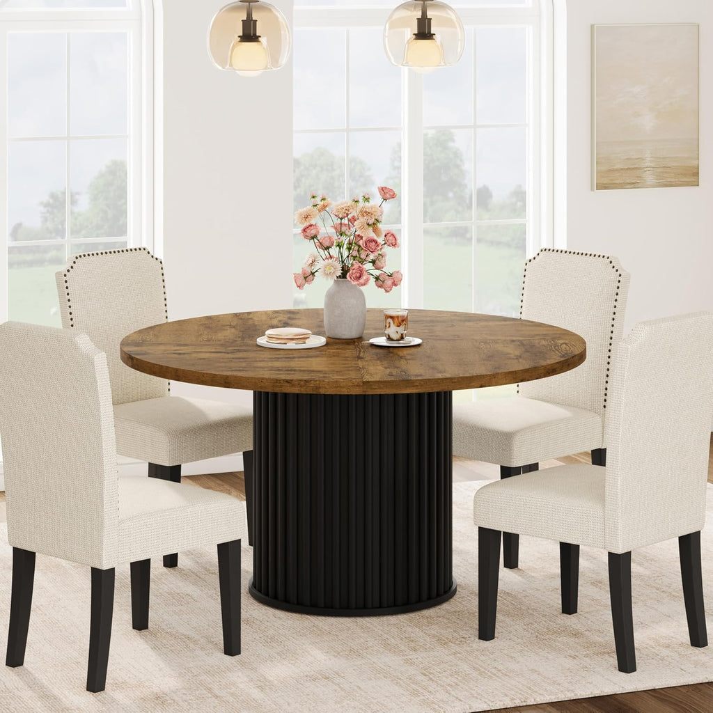 GarveeHome 47" Round Dining Table for 4-6 People, Dining Room Table with Sturdy Waveform Metal Pedestal Base, Farmhouse Circle Kitchen Table for Dining Room, Kitchen