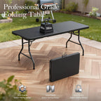 6FT Folding Table with Carrying Handle: Upgrade Thickened Heavy Duty Portable Foldable Table | Plastic Folding Tables for Party, Dining, Wedding, Events, Picnic Indoor, Outdoor, Camping, Utility Black