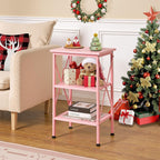 VECELO End Side Table Night Stand Set of 2,X-Design with Storage Shelf for Bedroom,Living Room,Pink