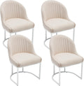 Linen Dining Chair Set of 4, Modern Upholstered Kitchen Chair with White Metal Legs, Kitchen & Dining Room Chairs for Restaurant/Bedroom/Living Room (Beige+White, Set of 4)
