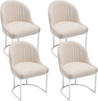 Linen Dining Chair Set of 4, Modern Upholstered Kitchen Chair with White Metal Legs, Kitchen & Dining Room Chairs for Restaurant/Bedroom/Living Room (Beige+White, Set of 4)