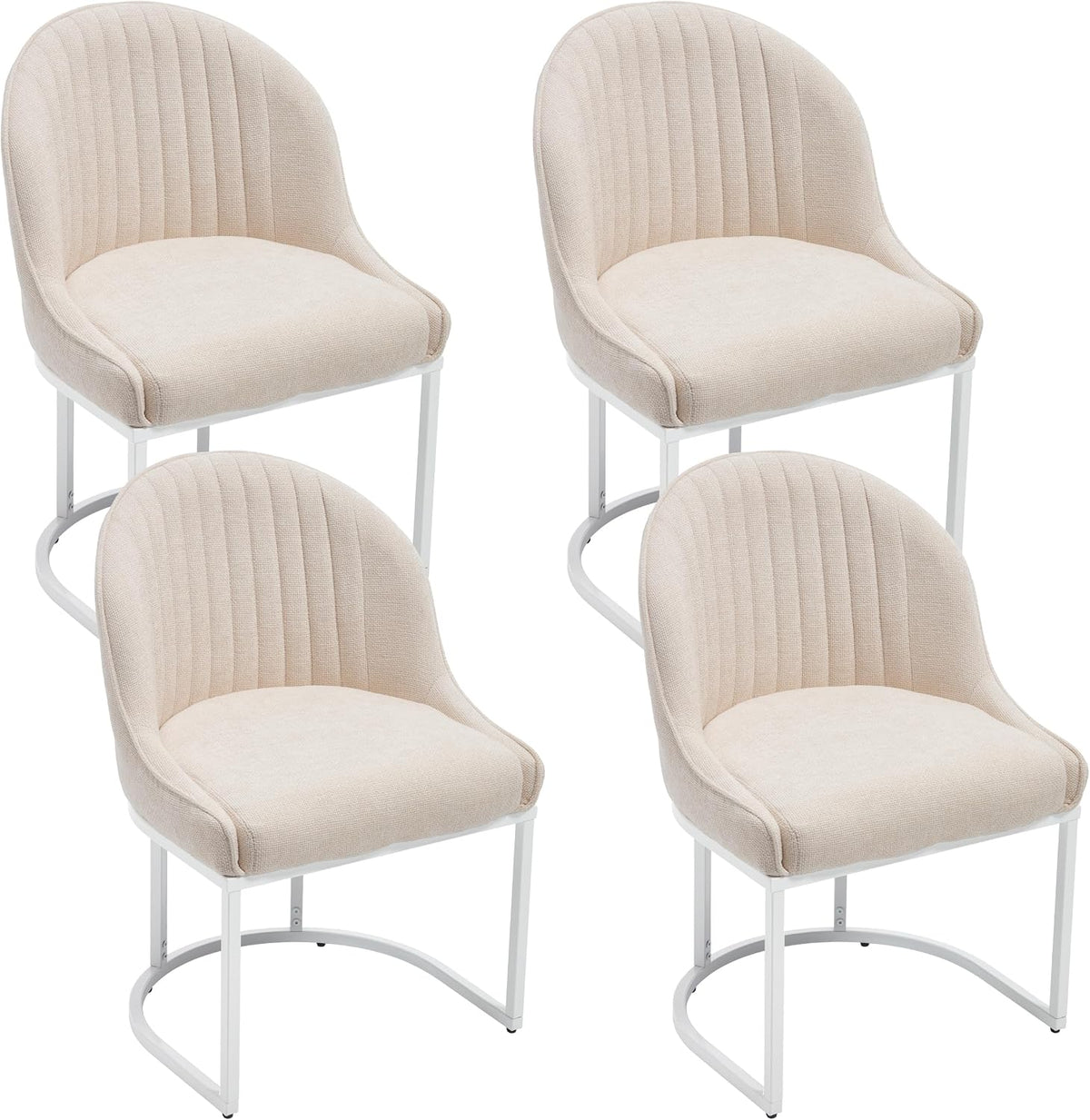 Linen Dining Chair Set of 4, Modern Upholstered Kitchen Chair with White Metal Legs, Kitchen & Dining Room Chairs for Restaurant/Bedroom/Living Room (Beige+White, Set of 4)