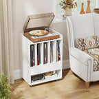 Giantex Record Player Stand, Rolling Turntable Stand with Drawer & Lockable Wheels, Record Player Table Holds Up to 150 Albums, Vinyl Record Storage for Living Room Bedroom, White