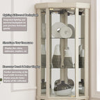 69" H Lighted Curio Cabinet Corner Display Case, Corner Glass Case with Adjustable Shelves and Tempered Glass, Wooden Curio Cabinet w/Mirrored Back Pane for Living Room