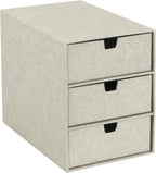 Bigso Box of Sweden 3-Tier Desktop Drawers - Desk Tidy Organiser for Stationery Storage - Paper Mini Filing Cabinet in Fibreboard and Paper in Linen Look - Beige
