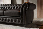 Valencia Parma Chesterfield 3 Seater Sofa 82" | Premium Leather | Mid-Century Leather Couch with Classic Button Tufted Back, Wood Legs for Living Room, Black