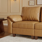 SITJOY Faux Leather Modular Sectional Sofa with Storage, Mid Century Modern Sectional Couches for Living Room, 11.8" Wide Armrests, 96" Wide 3 Seater L Shaped Couch with Chaise, Brown