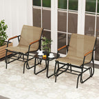 Tangkula 3 Piece Patio Bistro Glider Set, 2 Rocking Chairs w/Tempered Glass Side Table, Patio Furniture Set w/Smooth Rocking Motion, Outdoor Glider Chair Set for Porch, Yard, Balcony