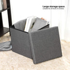 B FSOBEIIALEO Storage Ottoman with Tray, Linen Small Coffee Table Folding Foot Rest Seat Cube, Dark Grey 16"X15.7"x15" Double (2 Pack)