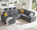 112" Sectional Couch, U Shaped Couch with Storage, Couches for Living Room | Storage Chaise, Cup Holders, USB & Type-C Charging Ports, L Shaped Sofa for Living Room & Guest Bedroom, Corduroy Grey