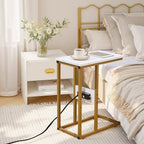 VECELO C-Shaped End Side Table Set of 2, with Charging Station & Two USB Ports and Outlets for Living Room, Bedroom, with Adjustable Feet for Couch/Sofa, Bedside, Small Spaces， Gold