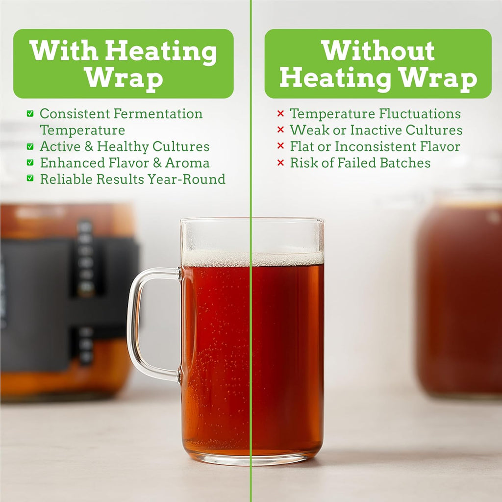 Nourished Essentials | Kombucha Heating Wrap Black - 3''x20'' - Precise Temperature Control for Kombucha Brewing Kit and Fermentation Heater Pad - Homebrew, Germination Supplies and Sourdough Starter