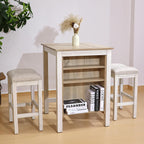 3-Piece Wooden Dining Table Set, Kitchen Island with Seating for 2, Kitchen Bar Table with Stools, Counter Height Dining Table Set, Weathered Birch & Antique White, Farmhouse Style