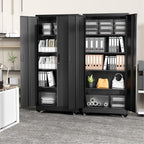 Greenvelly 73" Metal Garage Storage Cabinet with Wheels, Black Lockable Metal Cabinet with 2 Doors and 4 Adjustable Shelves, Rolling Steel Tool Organization for Garage, Home, Office, School