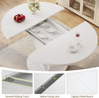 iPormis 43"-59" Extendable Dining Table, Round Kitchen Table with Modern Arcs Pedestal, Oval Dinner Table with Removable Leaves,Hidden Storage, for Kitchen, Dining Room, Living Room, Office, White