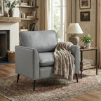 Faux Leather Accent Chair, Office Armchairs with Metal Legs (Grey, 1)