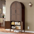 ONBRILL 71" Tall Wooden Arched Cabinet, 5-Tier Arched Kitchen Pantry Cabinet with Doors & Shelves, Farmhouse Kitchen Arch Cabinets with Adjustable Feet, Wooden Pantry Storage for Dining Room(Brown)
