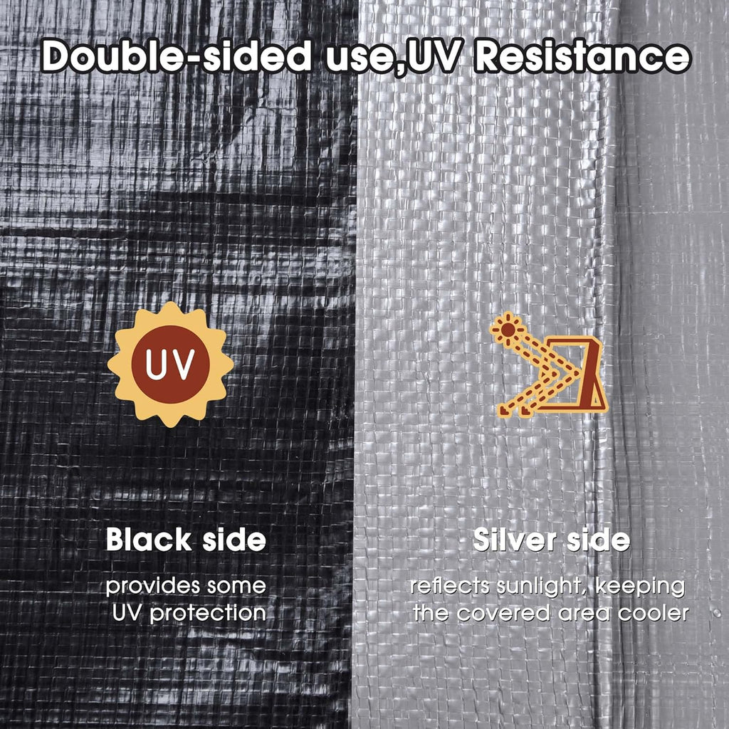 Yescom 12x20 Ft 14 Mil Heavy Duty Reinforced Poly Tarp Reversible Waterproof Tarpaulin Ground Sheet Cover Reversible Silver Black Tarps