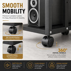 5 Tier Av Media Stand with Wheels, 39in Adjustable Audio Rack | Modern Stereo Cabinet Receiver Console Shelf, Audio Component Rack for Home/Office/Theater, Black