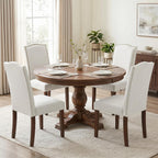 Upholstered Dining Chair Set of 4, Farmhouse Fabric Kitchen Chair | Modern, Padded Seat, Solid Wood Legs, High Back, Nailhead Trim, Living Room, Restaurant, Hotel, Beige