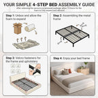 DNYN Queen Cloud Bed Frame with Cushion Headboard and 360° Foam Surround