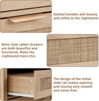 LEYAOYAO 31.5" Wide Rattan Nightstands Set of 2, Large Boho Night Stand | 3 Drawer Bedside Table with Storage, Tall Bed Side End Tables for Bedroom, Living Room, Hallway (Natural)