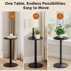 Homleke 12" Round Side Table, Solid Wood Pillar with Wood Top & Base, Small Drink Accent Table for Living Room, Bedroom, Sofa & Office, Easy Assembly, Black