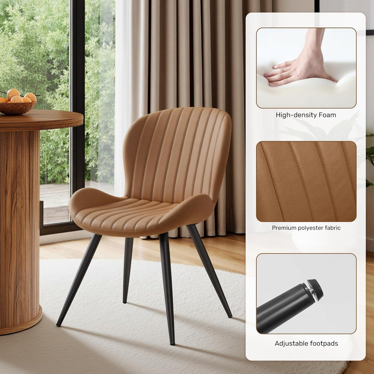 Miereirl Modern 5-Piece Dining Set for 4，47.24" Round Wooden Table with Semi-Open Storage Rack & Siding Door, Paired wth High-End Fabric Chairs -Warm Home Dining Room Combination
