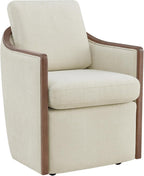 CHITA Upholstered Dining Chairs Set of 4 with Hidden Casters, Modern Dining Chair with Backrest & Wood Armrest, Chenille Barrel Chairs for Dining Room, Kitchen Chairs Fully Assembled, Cream