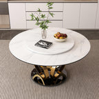 59" Round Dining Table with 360° Rotating Lazy Susan, Scratch & Heat Resistant Sintered Stone Tabletop, Marble Style Kitchen Dining Table, Perfect for Dining Room