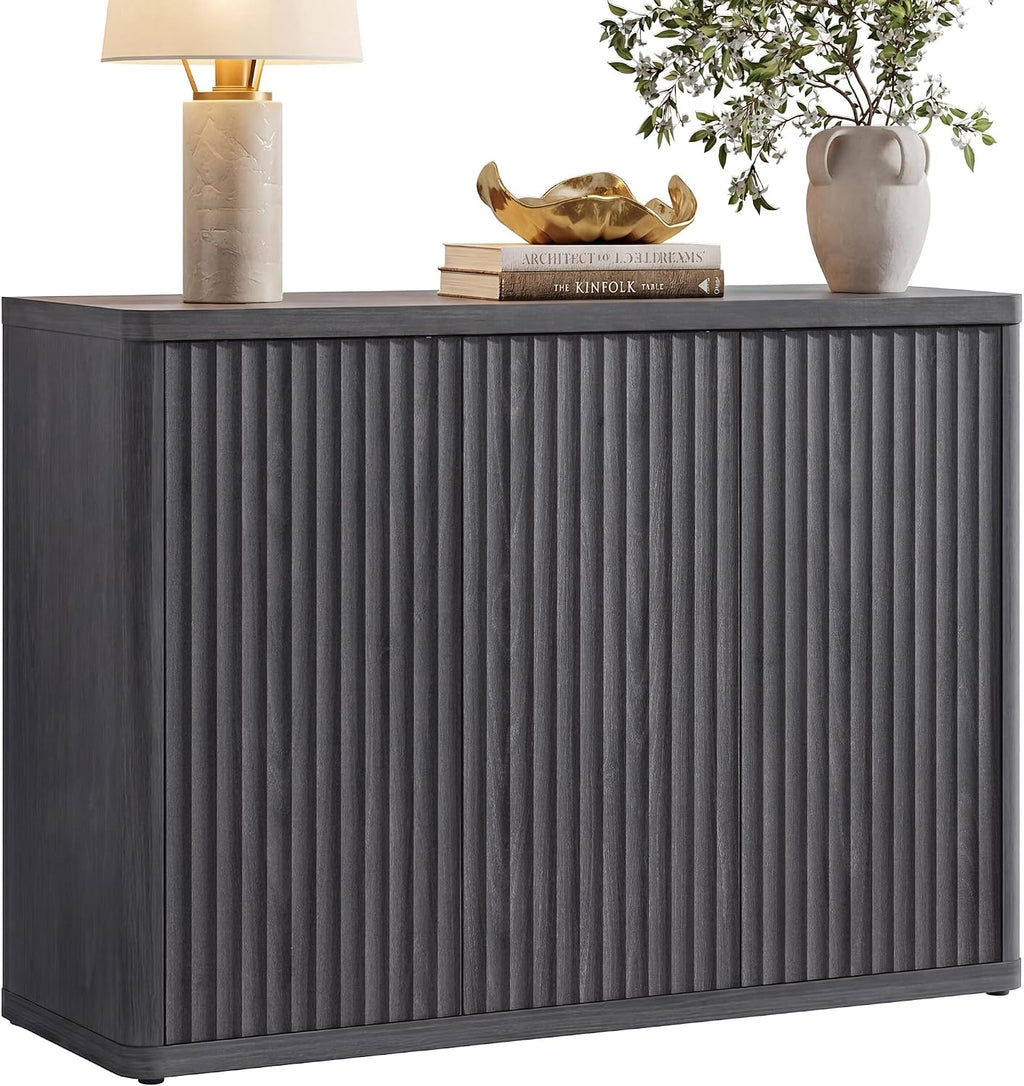 SICOTAS Buffet Cabinet with Storage Accent Sideboard with 3 Doors Modern 46.6" Wide Credenza Fluted Buffet Table Media Console Cabinet Entryway Cabinets for Living Room Kitchen Dining Room Hallway