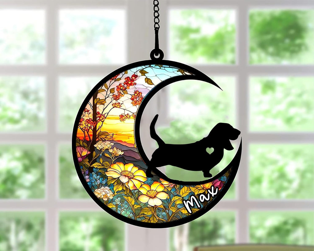 Personalized Dog Memorial, Custom Name Basset Hound Dog Christmas Ornament with Name, Custom Breeds, Pet Loss Light Catcher, Gifts for Lovers Loss of Pet Sympathy on Mothers Day Christmas