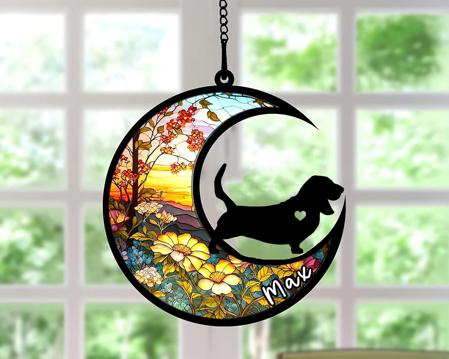 Personalized Dog Memorial, Custom Name Basset Hound Dog Christmas Ornament with Name, Custom Breeds, Pet Loss Light Catcher, Gifts for Lovers Loss of Pet Sympathy on Mothers Day Christmas