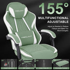Misolant Gaming Chair, Fabric Gamer Chair with footrest for Adults, High Back Ergonomic Computer Game Chair with Adjustable Headrest and Massage Lumbar Support, 90-155° Recline Free, Green