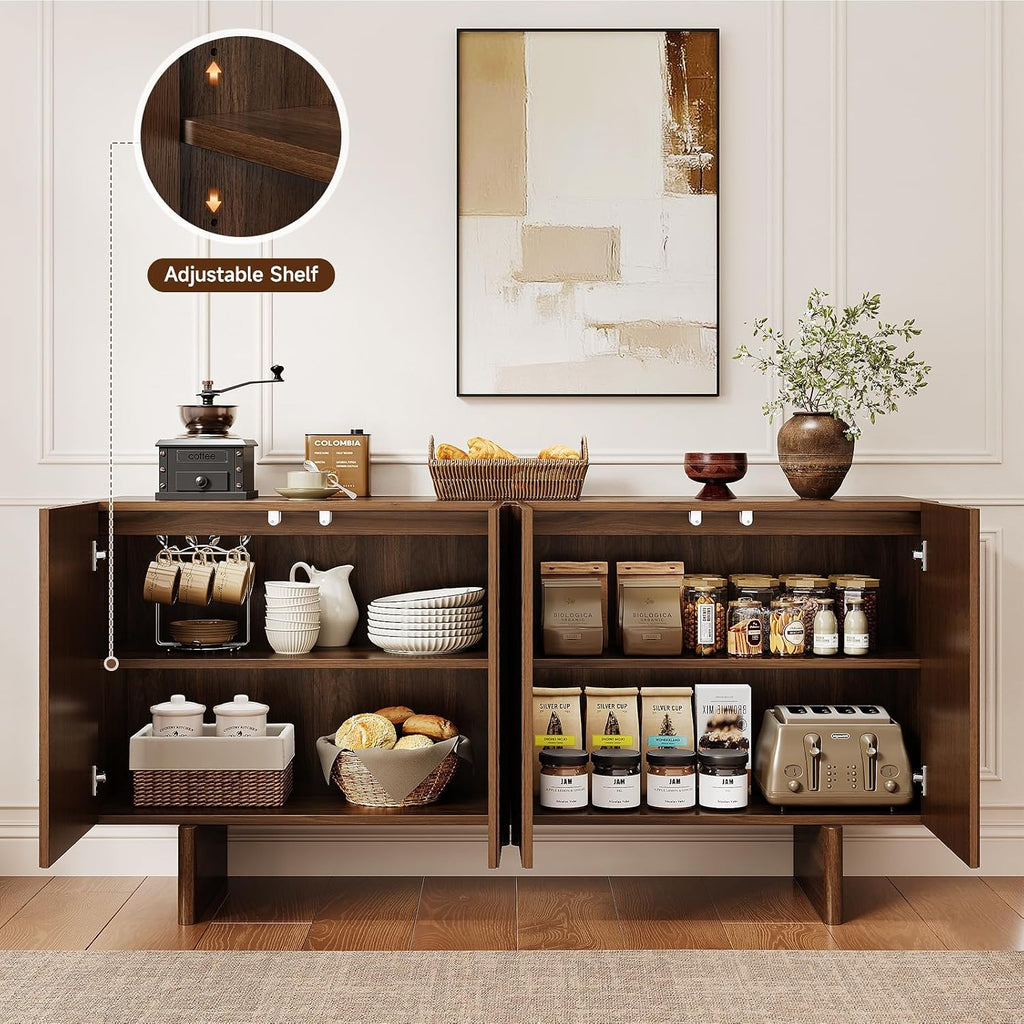 ONBRILL 63" Fluted Sideboard Cabinet with Storage Adjustable Shelves Walnut