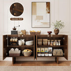 ONBRILL 63" Fluted Sideboard Cabinet with Storage Adjustable Shelves Walnut