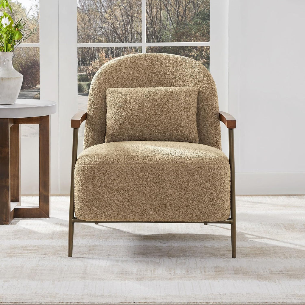 CHITA Accent Chair Set of 2, Sherpa Armchair with Wooden Armrest, Camel | Metal Frame, FSC Certified Living Room Chair for Bedroom, Office, Premium Resilient Foam, 31.9"x27.2"x32.1", 350 Lbs Capacity