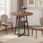 MAHANCRIS 31.5" Round Dining Table for 2-4, Farmhouse Kitchen Table with Storage Shelf, Small Circle Dining Table Space Saving, for Dining Room, Kitchen, Living Room, Walnut and Black DTHZ8201