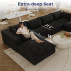 157.6" Oversized Cloud Sofa with 2 Ottomans, Modern Corduroy U Shaped Modular Sectional Couch, Deep Seat Floor Furniture Set, No Assembly Required (4 Seater+2 Ottoman)