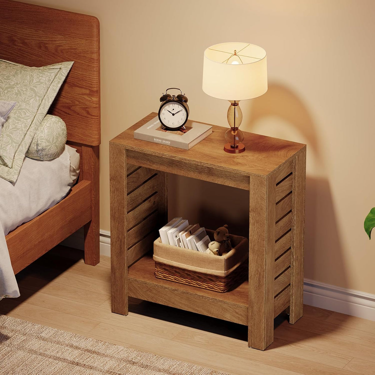Tribesigns Narrow Side Table, 2-Tier Farmhouse Wooden End Table with Storage Shelf, Skinny Accent Nightstand for Living Room, Bedroom and Office, Easy Assembly (1)