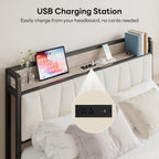 LIKIMIO Queen Bed Frame with Storage Headboard and Charging Station