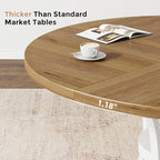 47'' Round Dining Table for 4-6, Farmhouse Dining Room Table with Storage Shelf, Space-Saving Kitchen Table Color-Block Design with Metal Base for Kitchen & Dining Room (Light Brown & White)