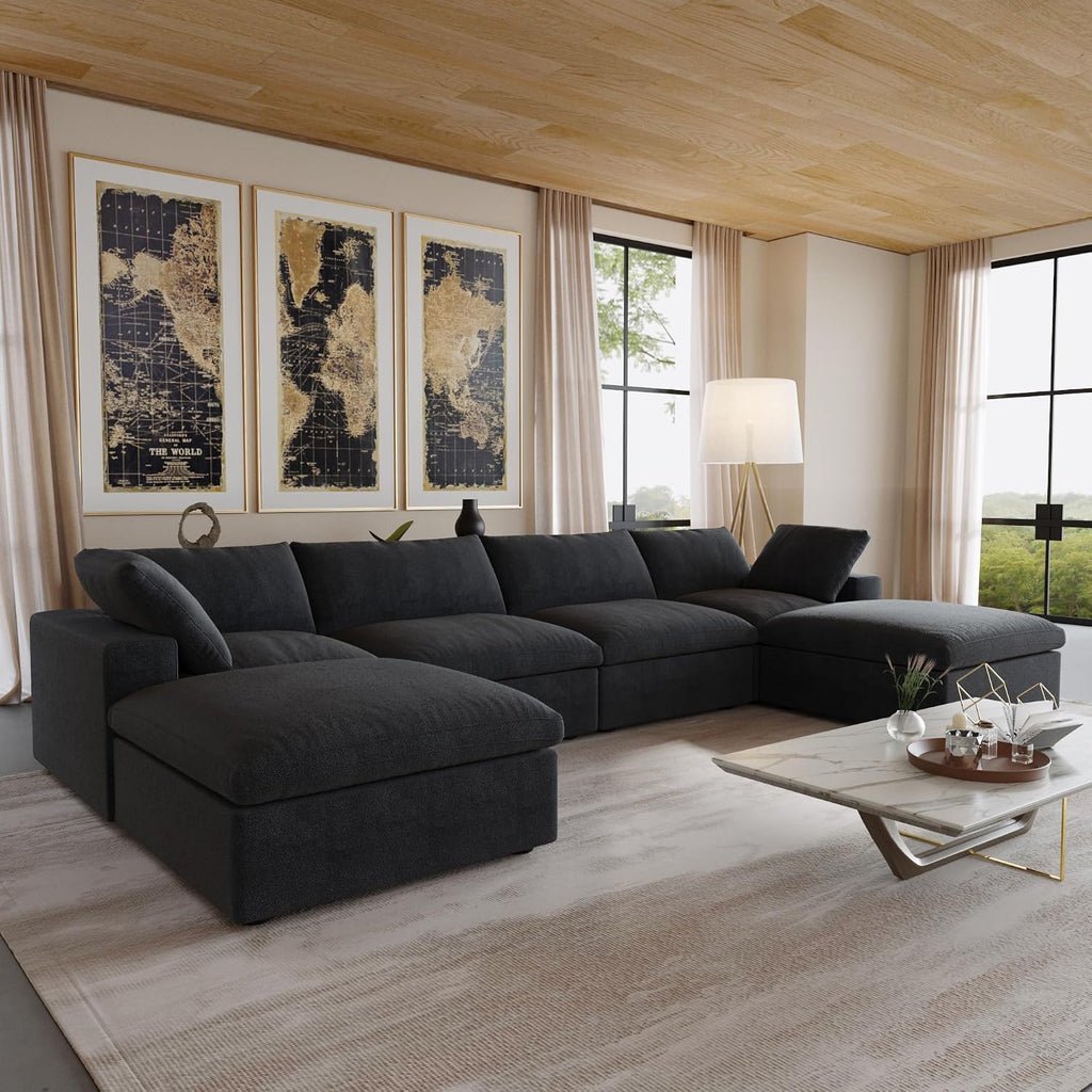 JACH 160.6" U-Shaped Sectional Couch, Modern Modular Convertible Sofa with Chaise Ottomans, Deep 4-Seats Comfy Sectional Cloud Couches for Living Room/Apartment, Bedroom (Black)
