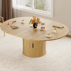 Dining Table for 4-6,59“Extendable Round Dining Room Kitchen Table with Storage,Round Table for Living Room,Fluted Wood Table with Slide Door,Expandable Oval Dinner Furniture with Pedestal Base,Oak
