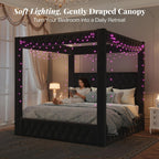 Jocisland King Canopy Bed Frame Velvet Upholstered Headboard, Black
